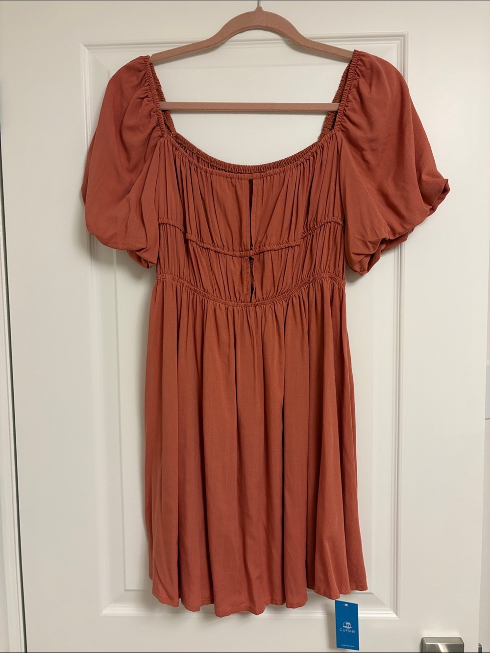 Cupshe Rust Smocked Puff Sleeve Mini Dress